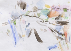 o.T. (Sainte Victoire), 2019, 33 x 47 cm, Aquarell