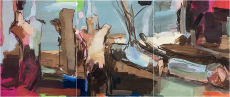 Kirschbäume II (Requiem) 2023, 165 x 390 cm, Eitempera auf Leinwand