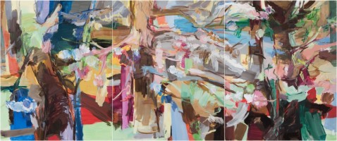 Kirschbäume I (Gloria) 2023, 175 x 420 cm, Eitempera auf Leinwand