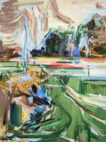 Flussufer (Bei Radebeul), 2021, 100x75cm, Eitempera aufLeinwand