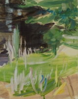 Friedhof, Reihe Am Fluss, 2018, 50 x 40cm, Eitempera auf Leinwand