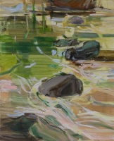 Stromschnelle, 2019, 50x40cm, Eitempera auf Leinwand